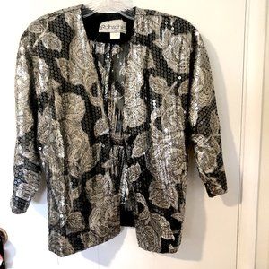 Vintage L Rothschild San Francisco Sequin Jacket Black & Silver Size S NWOT